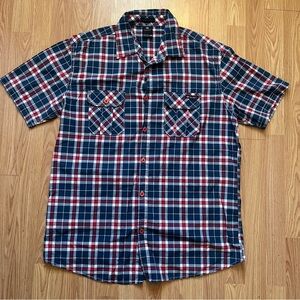 Enyce Y2K Short Sleeve Button Up Shirt Plaid Red White Blue Men's 2XL Streetwear